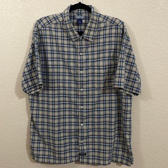 Men Botton Down Short Sleeve Casual Shirt Plaid - Picture 4 of 6